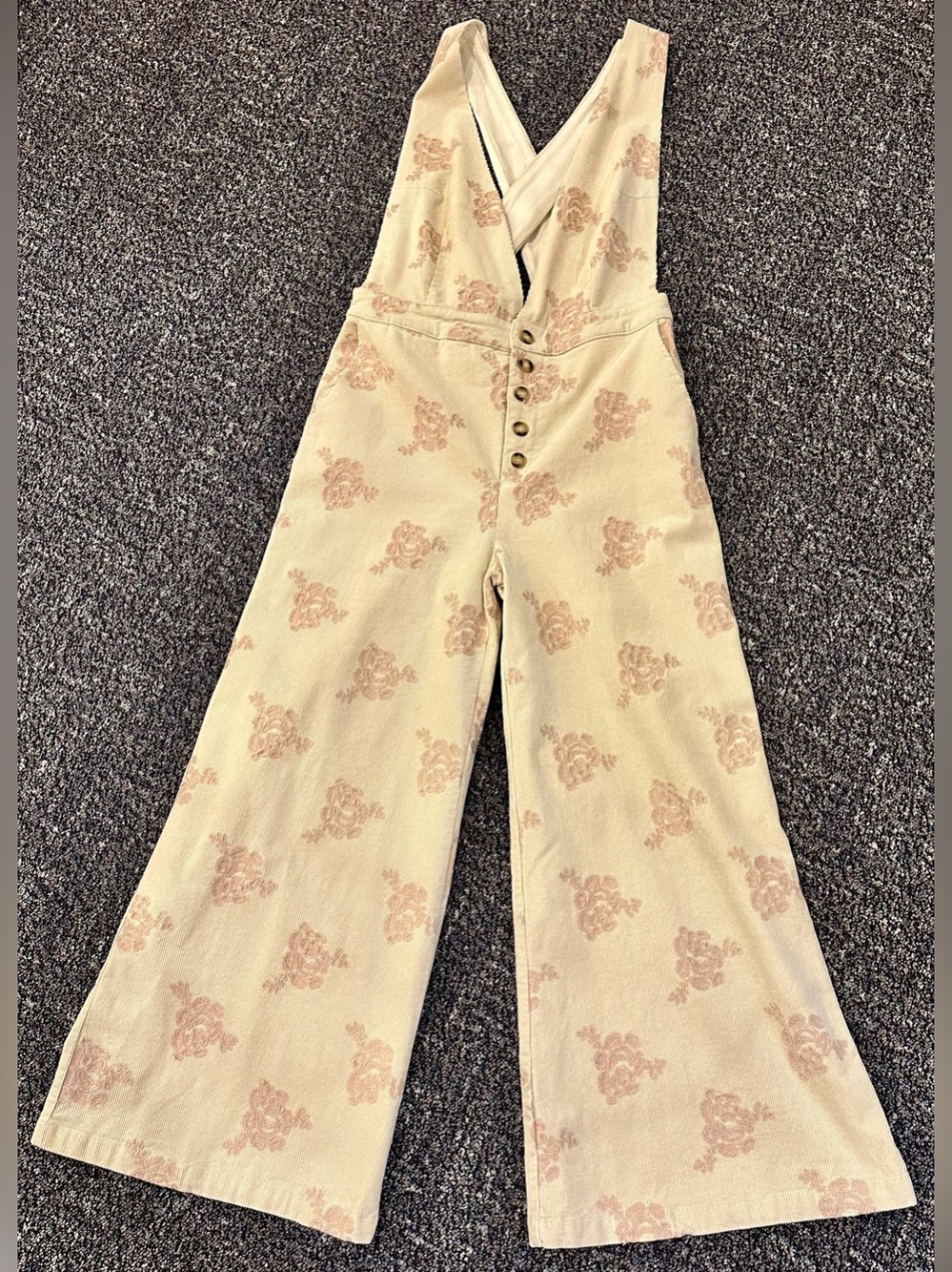 Mystree embroidered corduroy- Cream Jumpsuit with Blush Floral Print